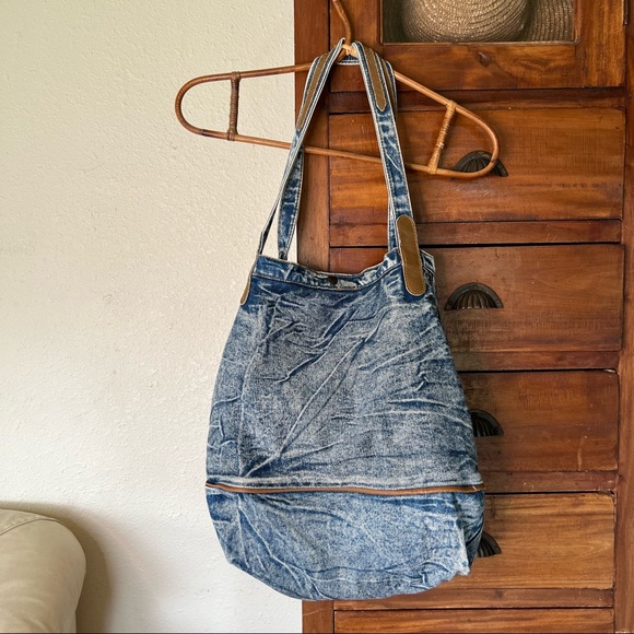 80s denim jean tote hobo oversized purse bag - Picture 6 of 8